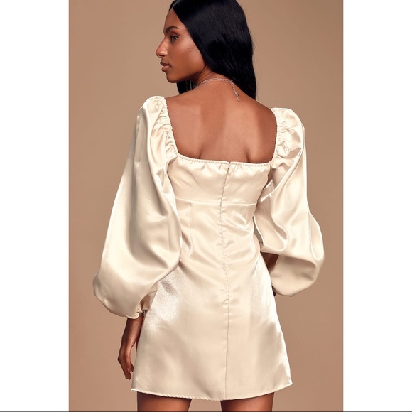 NEW Lulu's Satin Puff Sleeve Tie-Front Mini Dress - Picture 3 of 9